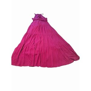 Bluivy Boho Magenta Tiered Halter Tie Waist Dress Flowy Resort Med Vacation